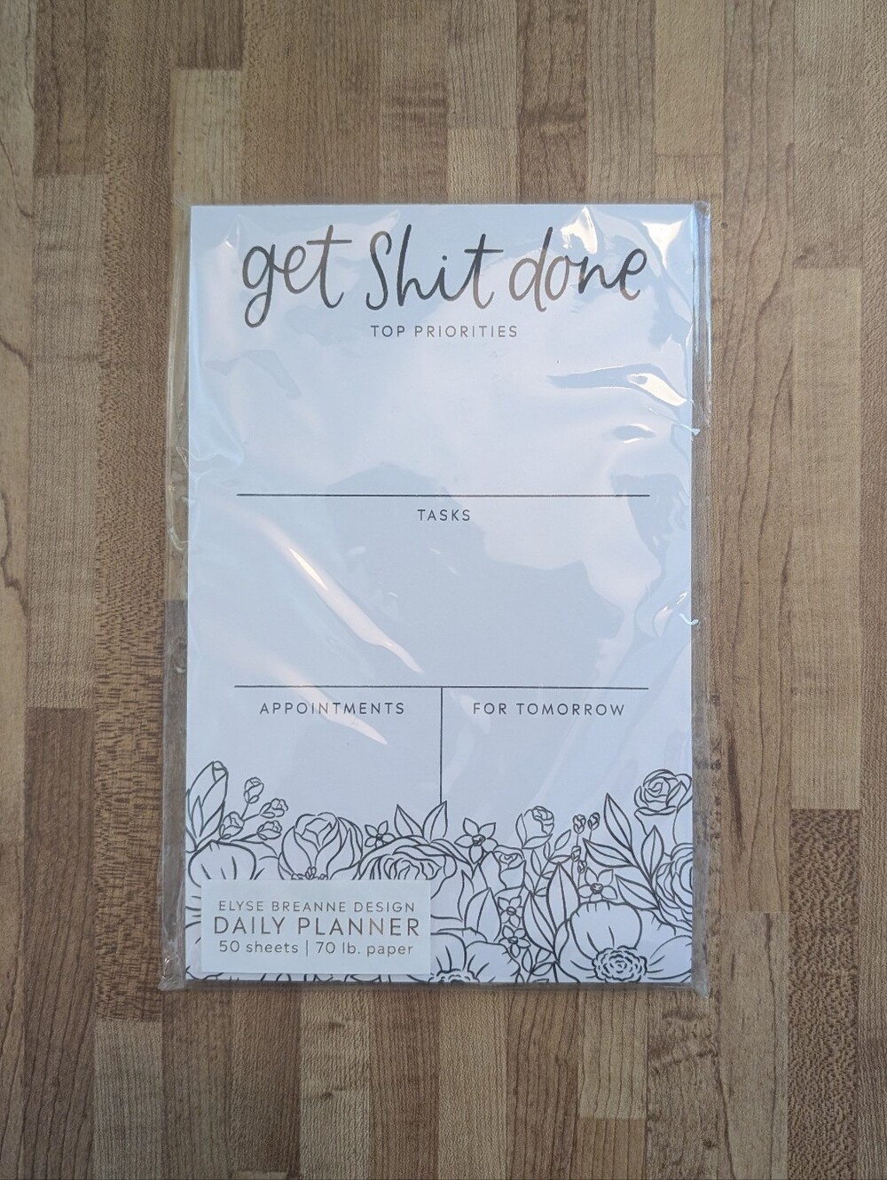 Get Shit Done Daily Planner - White with Black Floral Accents. DIY Coloring.